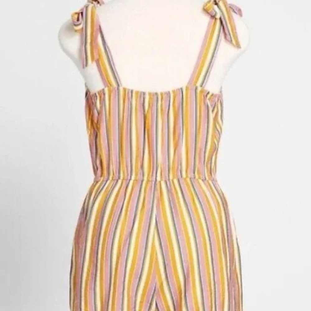 Modcloth Summer Stroll striped tie shoulder romper size XL